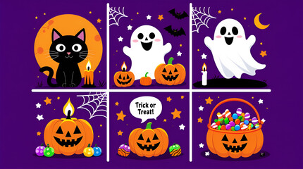 Halloween black cat ghosts pumpkins candy moon image