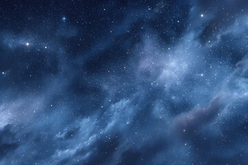 Fototapeta premium Starry sky background, blue night sky full of stars, glowing stars in the dark space, starry background, dark night, stars in the distance, starlight, dark background with a blue glow, night sky. 