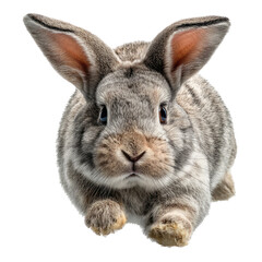 Obraz premium Cute Gray Rabbit Isolated on Transparent Background in Action Pose