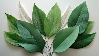 Obraz premium an artistic arrangement of green leaves placed on a neutral background highlighting the natural beauty and simplicity of botanical elements in design
