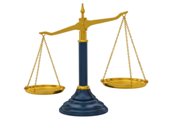 A golden scale of justice with a blue base on transparent backdrop