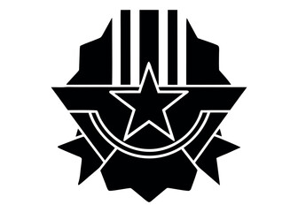 Geometric star emblem with vertical stripes and ribbon detail silhouette