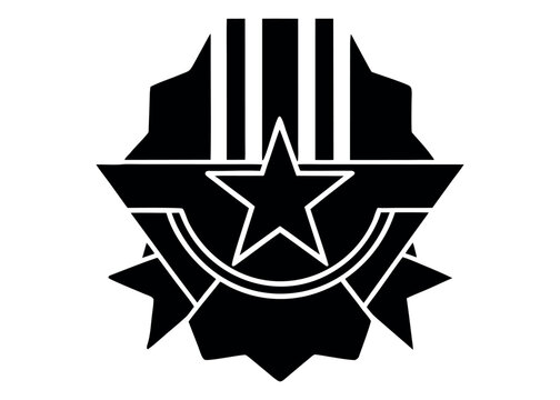 Geometric star emblem with vertical stripes and ribbon detail silhouette - Powered by Adobe