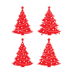 Obraz premium Christmas collection of red christmas trees isolated on white background, perfect for holiday decorations design elements