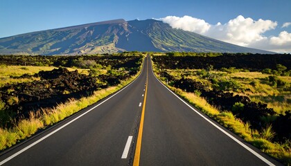 Empty road leading to a volcano