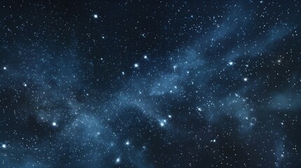 Fototapeta premium Starry sky background, blue night sky full of stars, glowing stars in the dark space, starry background, dark night, stars in the distance, starlight, dark background with a blue glow, night sky. 
