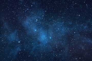 Obraz premium Starry sky background, blue night sky full of stars, glowing stars in the dark space, starry background, dark night, stars in the distance, starlight, dark background with a blue glow, night sky. 