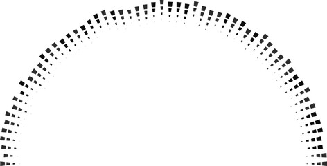 Half-circle construction includes square rays of irregular size radiating both inside and outside.