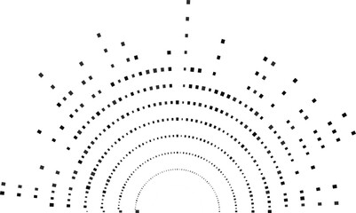Semicircle structure featuring big irregular square rays surrounding a central circular space with open center.