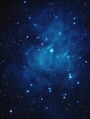 Fototapeta premium Starry sky background, blue night sky full of stars, glowing stars in the dark space, starry background, dark night, stars in the distance, starlight, dark background with a blue glow, night sky. 