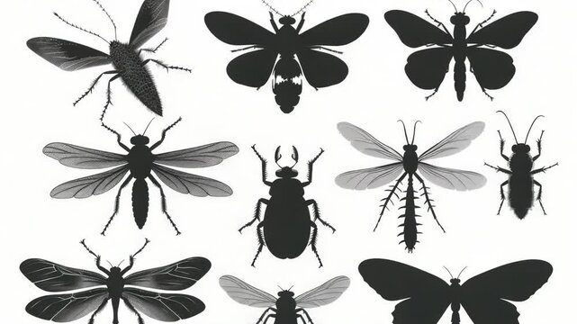 A collection of various insects on a clean white surface