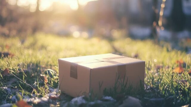A box sits on the grassy ground, simple yet curious