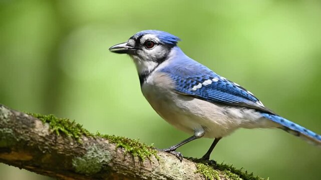 Beautiful Blue jay bird on tree branch with Bokeh Background.