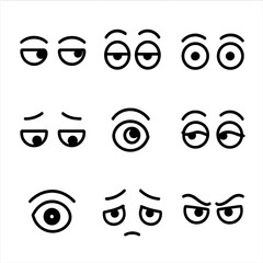 Eye Expression Icons. Line style icons of human expressions through eyes: side glance, eye roll, wide open stare, downward look,