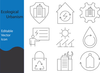 Ecological Urbanism Editable Vector Icon Set