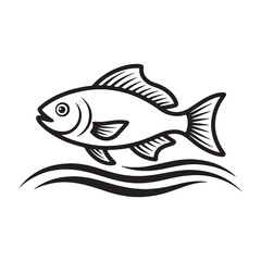 Stylized Fish Swimming Vector - Simple Line Art EPS Design