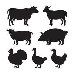 Farm Animals Vector Pack - Cow, Goat, Hen Icons EPS Clipart