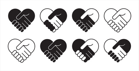 Handshake Heart Icon Vector - Unity and Partnership Symbol EPS Design