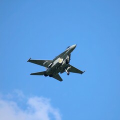 Obraz premium Fighter jet in flight against clear sky