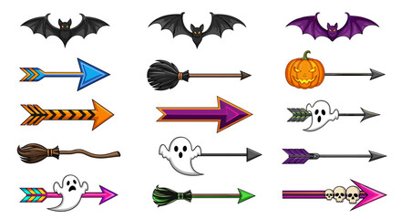 Halloween themed arrow icons and design elements on white background