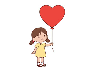 vector girl with heart balloon