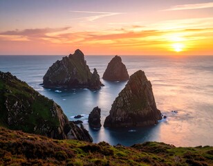 Dramatic sunset over rocky islets