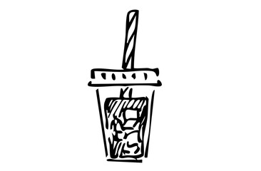 モノクロ手描きイラスト　アイスコーヒー