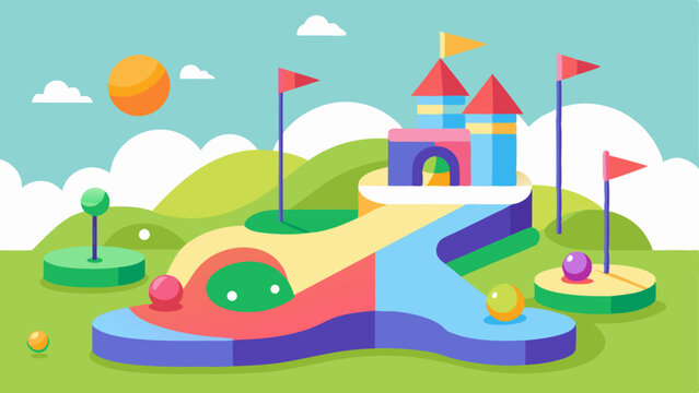 A mini golf course with colorful obstacles and holes providing a fun and challenging activity for families and friends to enjoy together.