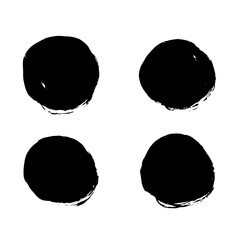 Set of circle with irregular shape. Ink, brush texture. Hand-drawn doodle form with wavy lines. Vector isolated on white background