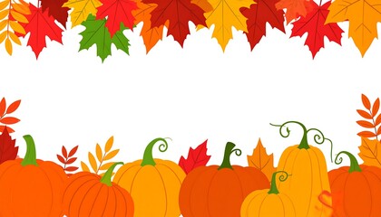 Naklejka premium Autumnal border featuring pumpkins and fall leaves against a white backdrop