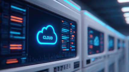 Cloud computing and Big data concept, Data Center Full of Servers and Supercomputers