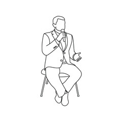 Speaker sitting, man speaking into microphone, silhouette sketch