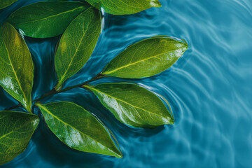 Close-Up of Green Leaves in Water