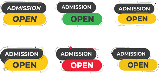 Modern Admission Open Labels Set – Colorful Vector Badges for Schools, Colleges, and Institutes
