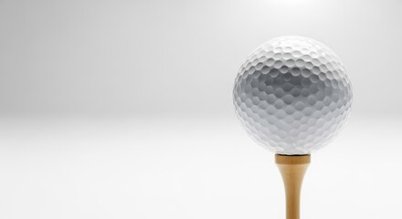 White Golf Ball on Wooden Tee Against Minimalist Background