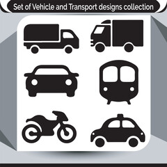 Vehicle and Transport Designs A Diverse Collection of Transportation Icons Featuring Cars Trucks Motorcycles and Trains Symbolizing Mobility