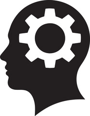 Creative Thinking Process Head Silhouette with Gear Brain Icon for Innovation and Problem Solving