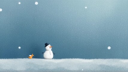 Animated snowman and duck in winter scene with falling snow. Cute holiday greeting card design. Playful Christmas animation for social media or digital marketing. - Powered by Adobe