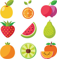 Fruits icon illustration set bundle vector with white background