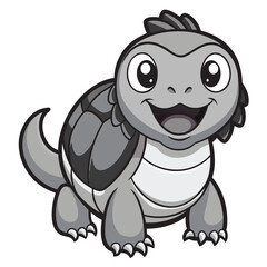 Adorable cartoon turtle with happy expression cute black and white