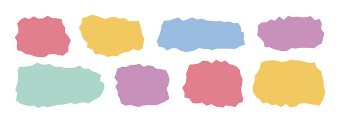 Cut torn paper rectangle shape in trendy pastel colors. Modern text box vector frame for branding, text highlight, background, sticker, social media, web elements, creative design, label