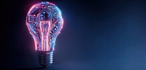 Futuristic lightbulb with glowing circuit board design