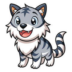 Cute cartoon grey tabby cat with blue eyes kitten white