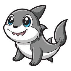 Cute cartoon shark with big blue eyes and happy smile illustration vector