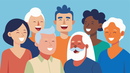 Obraz premium Community and Support A group of diverse individuals laughing and enjoying each others company symbolizing the importance of social connections and positivity in the aging process.