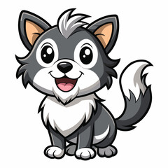 Cute cartoon wolf cub with big eyes and fluffy tail animal illustration
