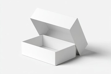 Open white cardboard box on a plain white surface