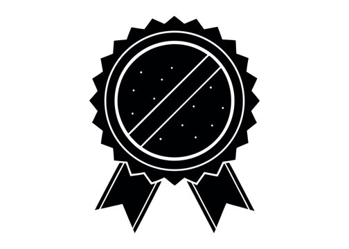 Black and white ribbon award with circular emblem and diagonal stripe silhouette