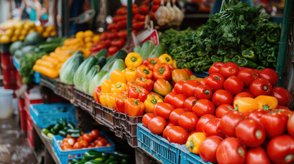Vibrant Produce Display: Fresh vegetables showcased at a farmer's market, capturing the essence of healthy eating.