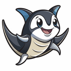 Happy cartoon shark swimming with fins outstretched illustration vector